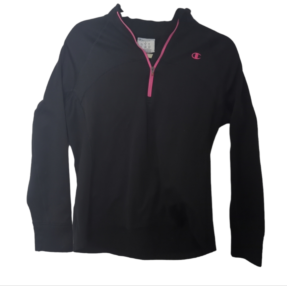 Champion Half Zip Long Sleeve Pullover Black With Pink Zipper Size Large